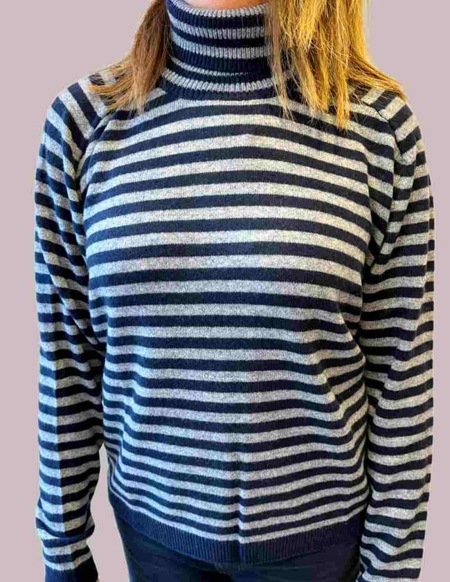 Jumper 1234 stripe roll collar jumper - navy back