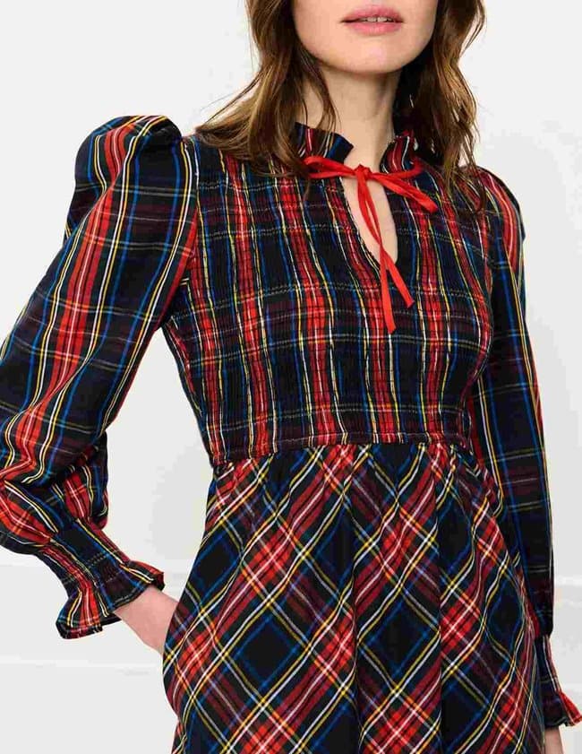 Pink City Prints izzy dress - midnight tartan detail