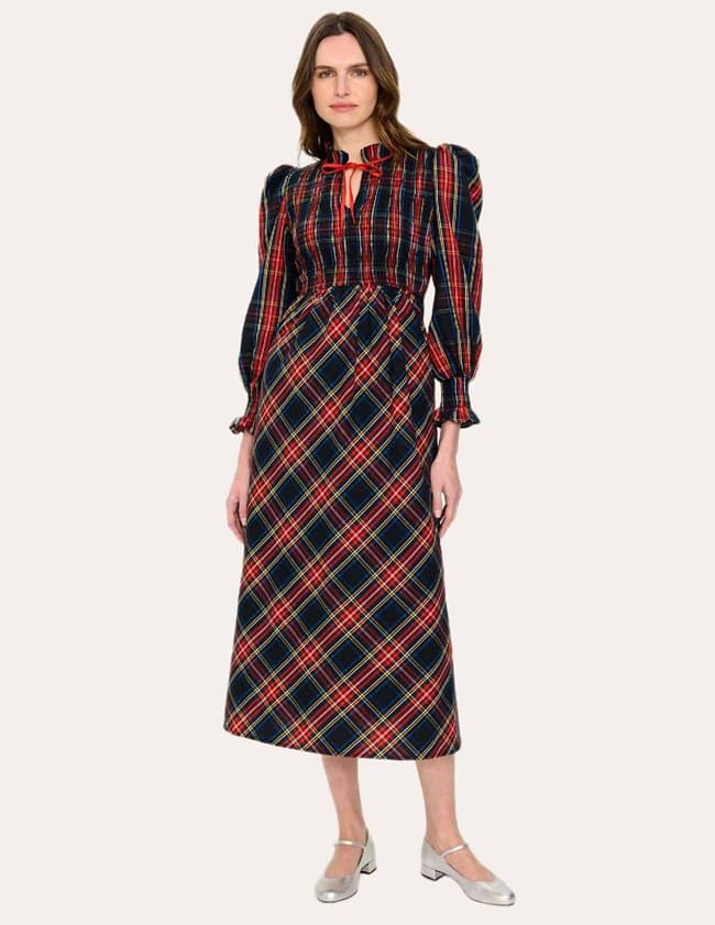 Pink City Prints izzy dress - midnight tartan side