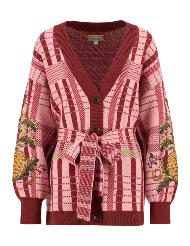 Barbour luisa cardigan - pink tartan back