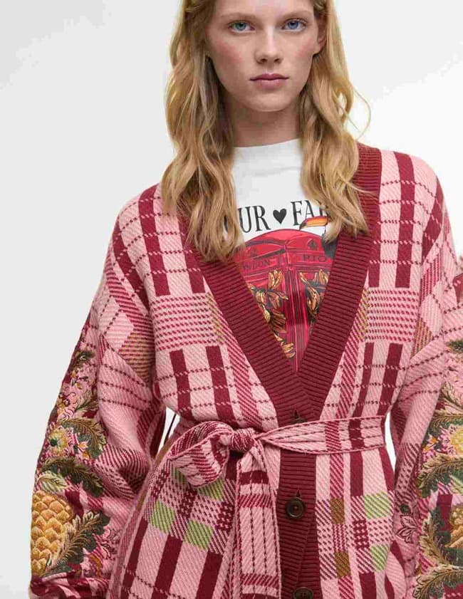 Barbour luisa cardigan - pink tartan model