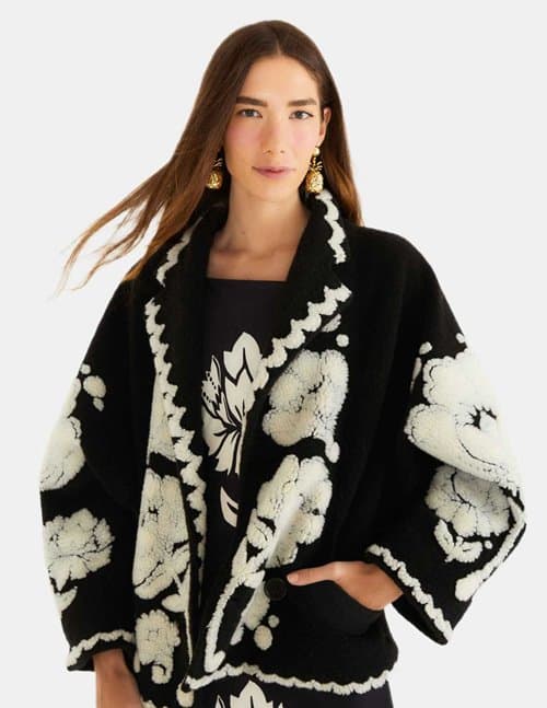 Farm Rio floral arabesque coat - black