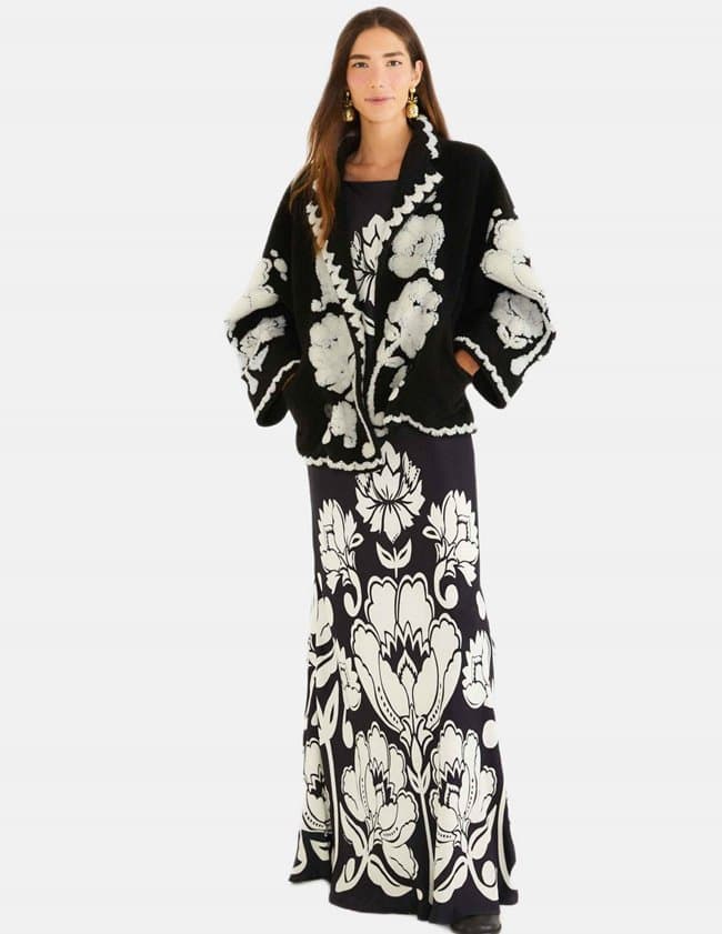 Farm Rio floral arabesque coat - black detail
