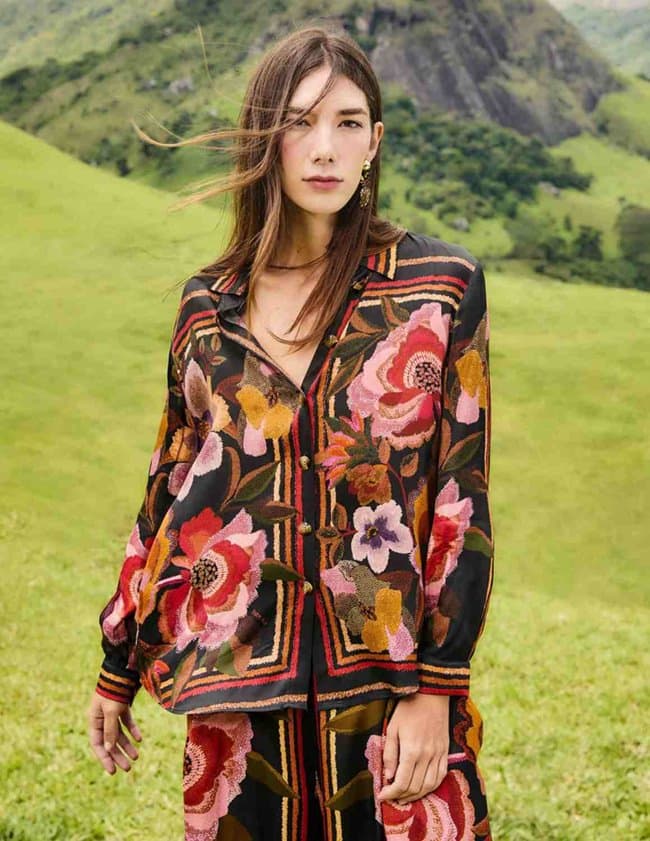 Farm Rio chenille flowers shirt - black