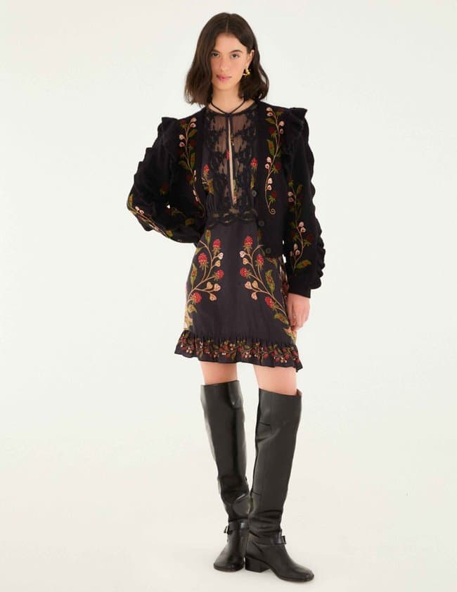 Farm Rio berry embroidery cardigan - black detail