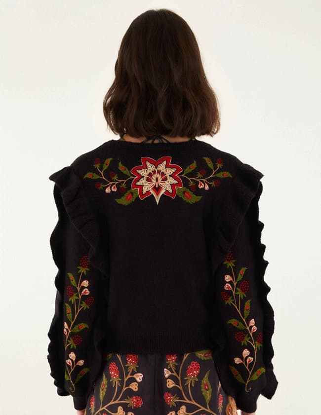 Farm Rio berry embroidery cardigan - black back