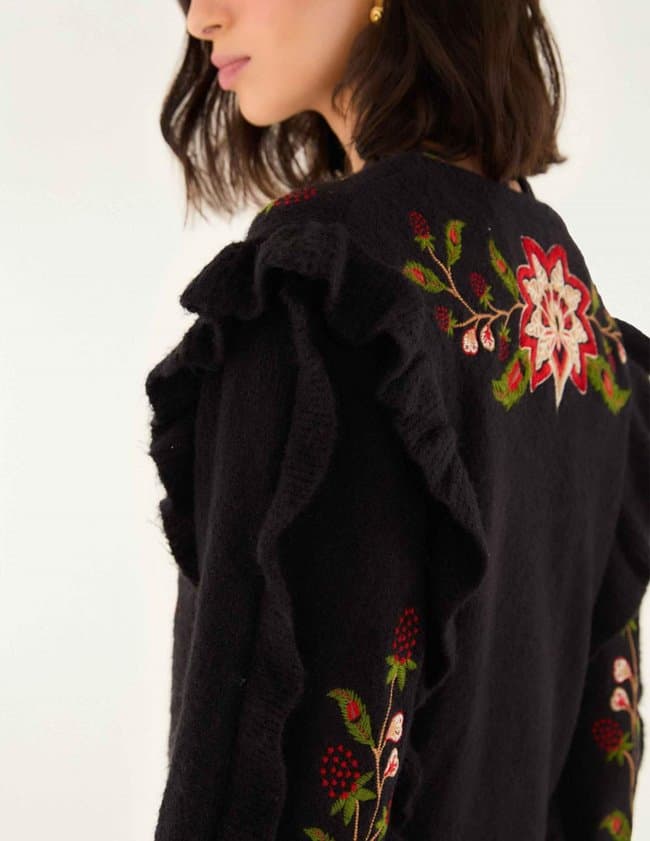 Farm Rio berry embroidery cardigan - black model