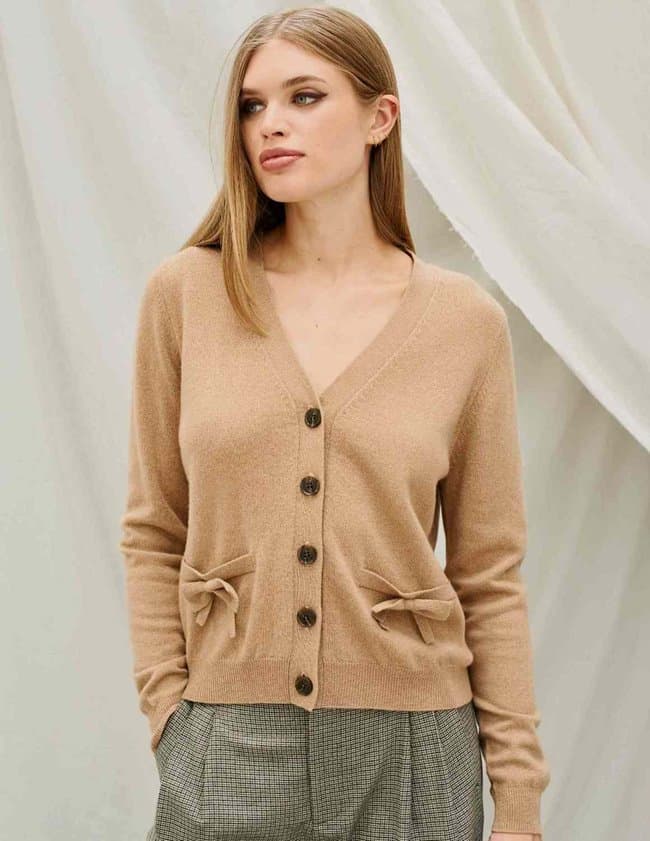 Jumper 1234 bow cardigan - sandstone