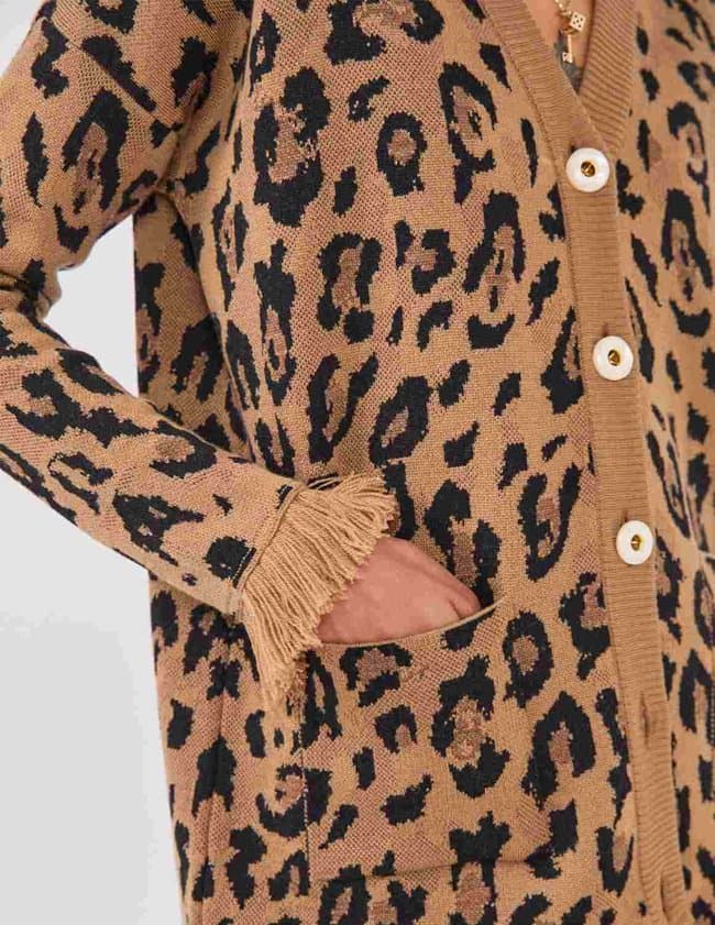 Hayley Menzies cosmic cat cardigan detail