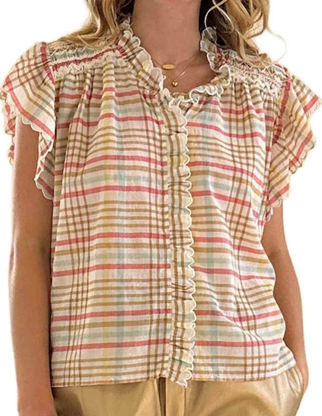 Feeka judy blouse - latte check side