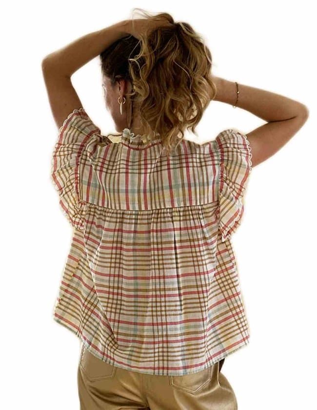 Feeka judy blouse - latte check detail