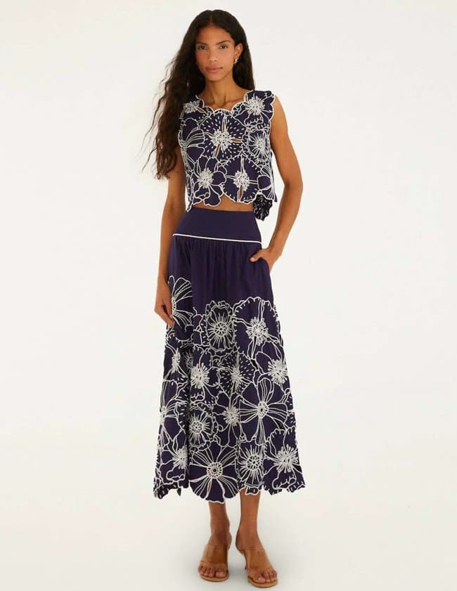 Farm Rio flowers skirt - blue detail