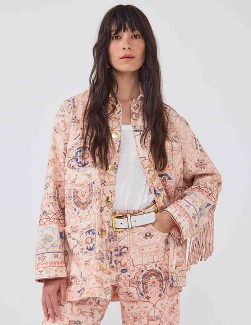 Hayley Menzies desert loom fringe jacket - pink