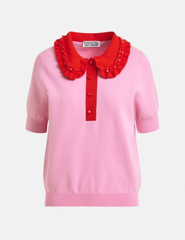 Essentiel Antwerp jewelry polo top - pink back