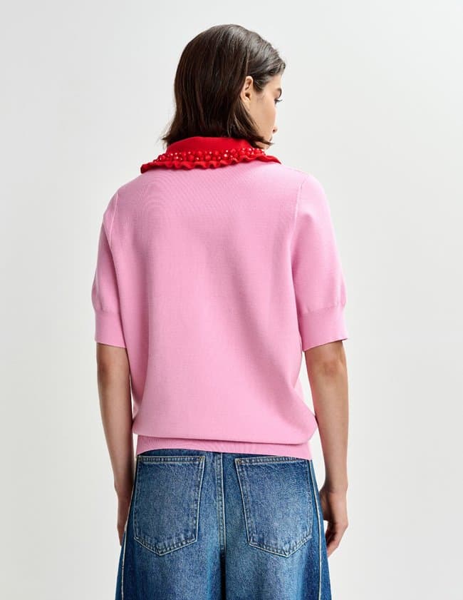 Essentiel Antwerp jewelry polo top - pink model