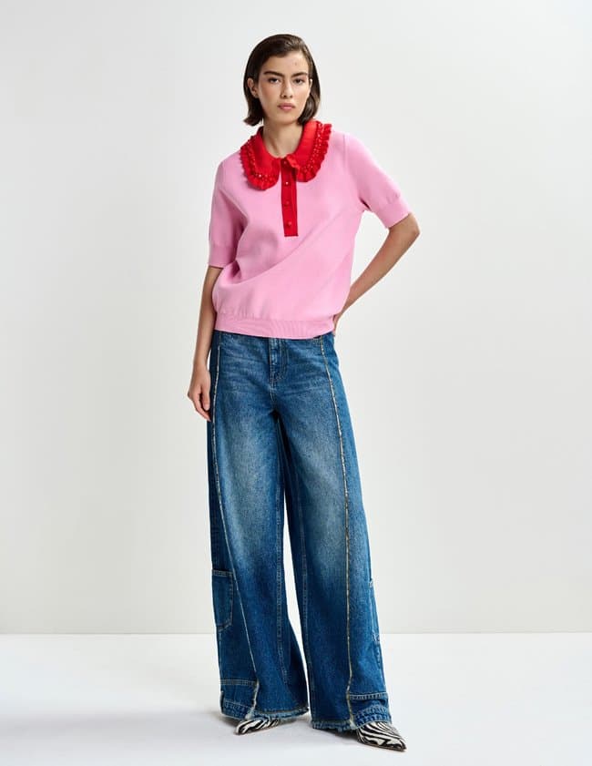 Essentiel Antwerp jewelry polo top - pink side