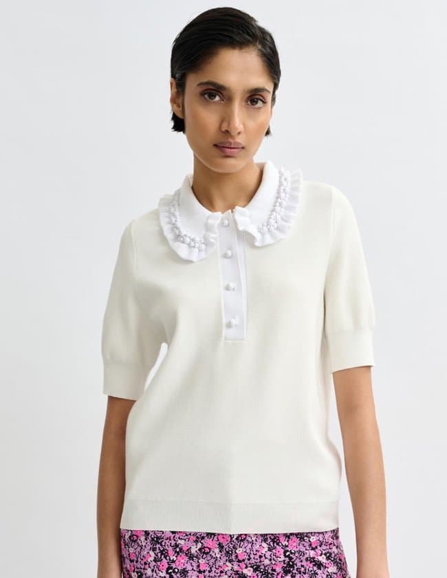 Essentiel Antwerp jewelry polo top - white side