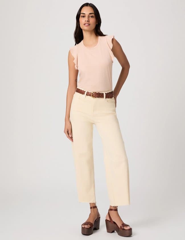 Paige Anessa Raw Hem Jean in Butter Yellow detail