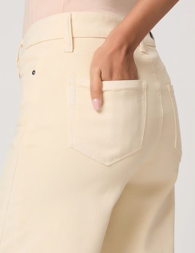 Paige Anessa Raw Hem Jean in Butter Yellow model