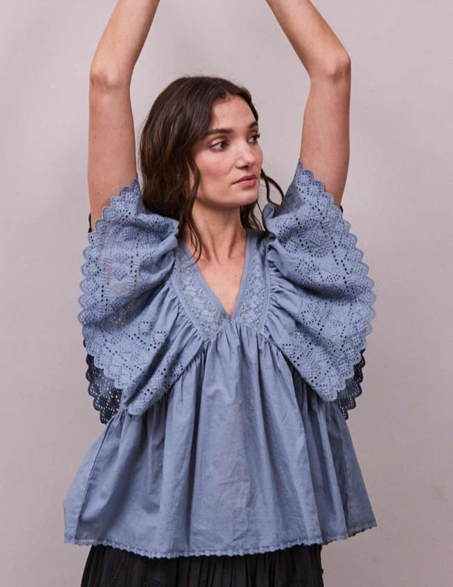 FAUNE camelia top - cornflower blue side