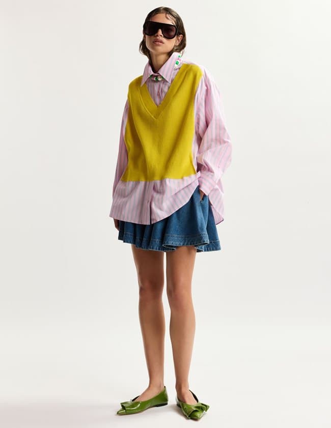 Essentiel Antwerp jit knit panel shirt - pink detail