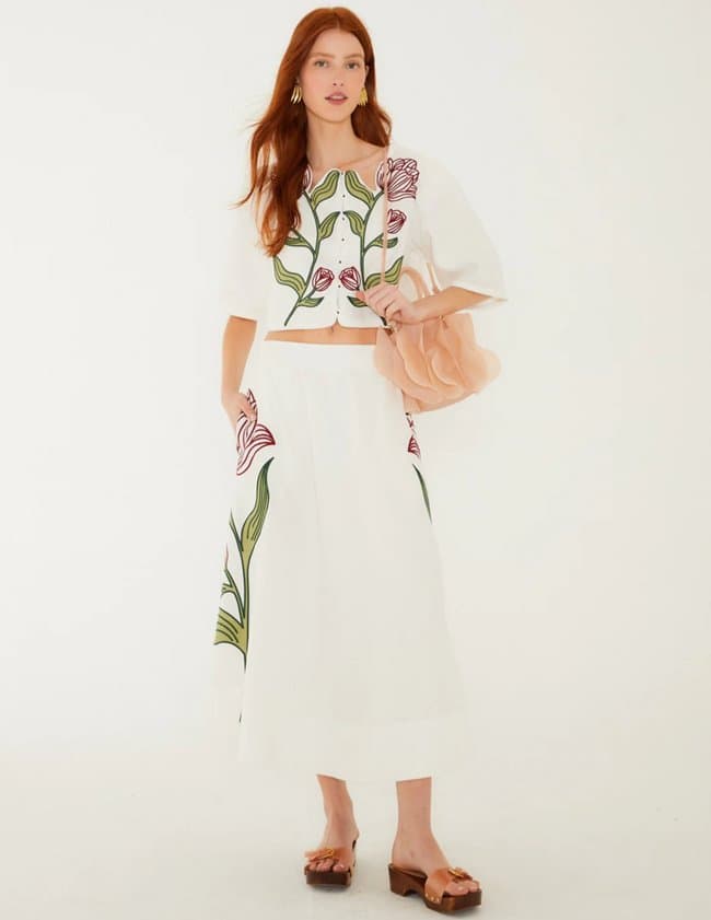 Farm Rio flower skirt - white detail