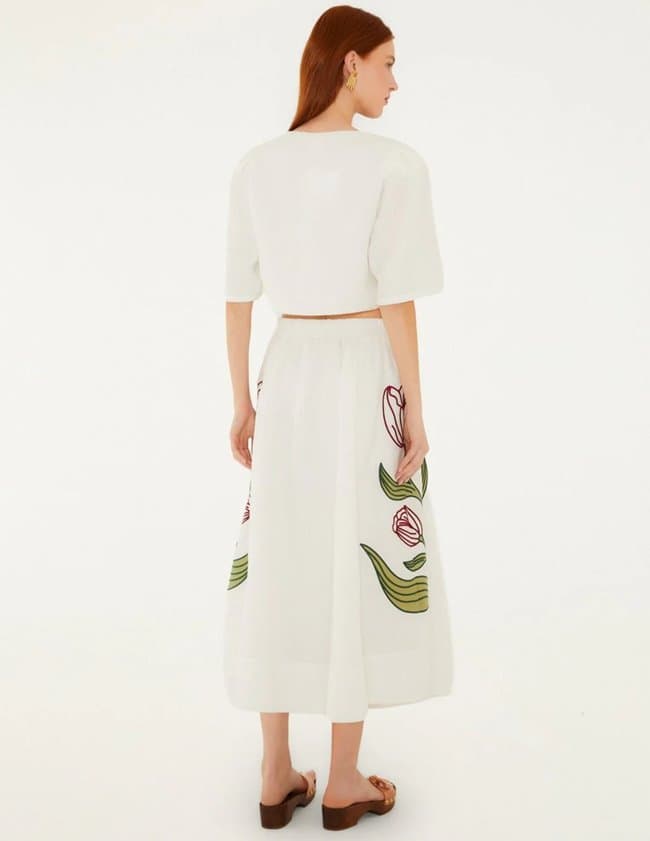 Farm Rio flower skirt - white model