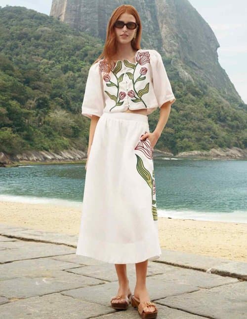 Farm Rio flower skirt - white