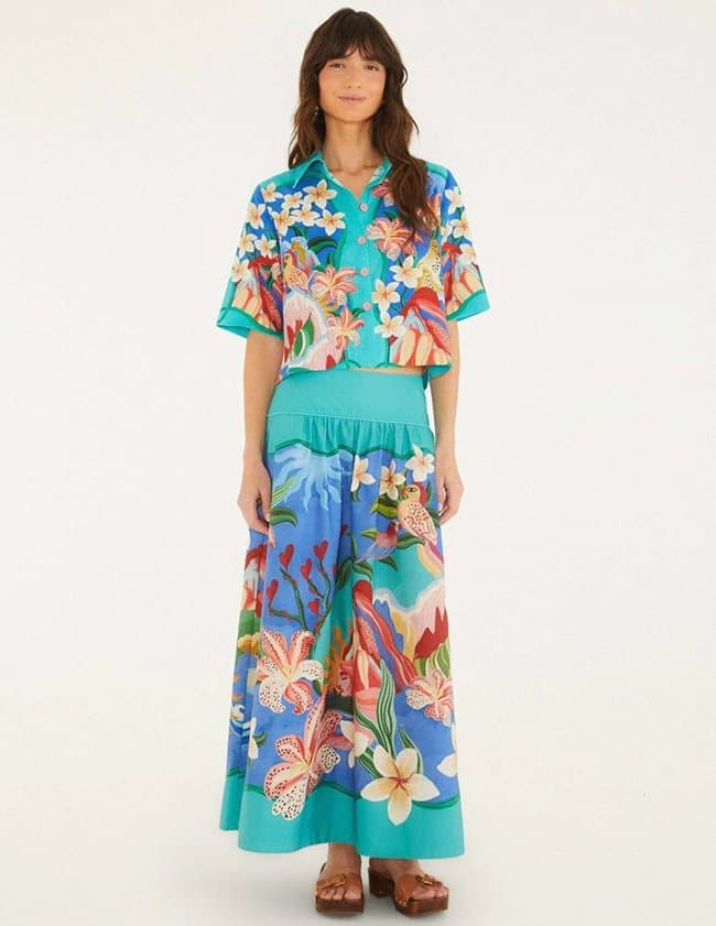 Farm Rio garden of life crop shirt - multi model