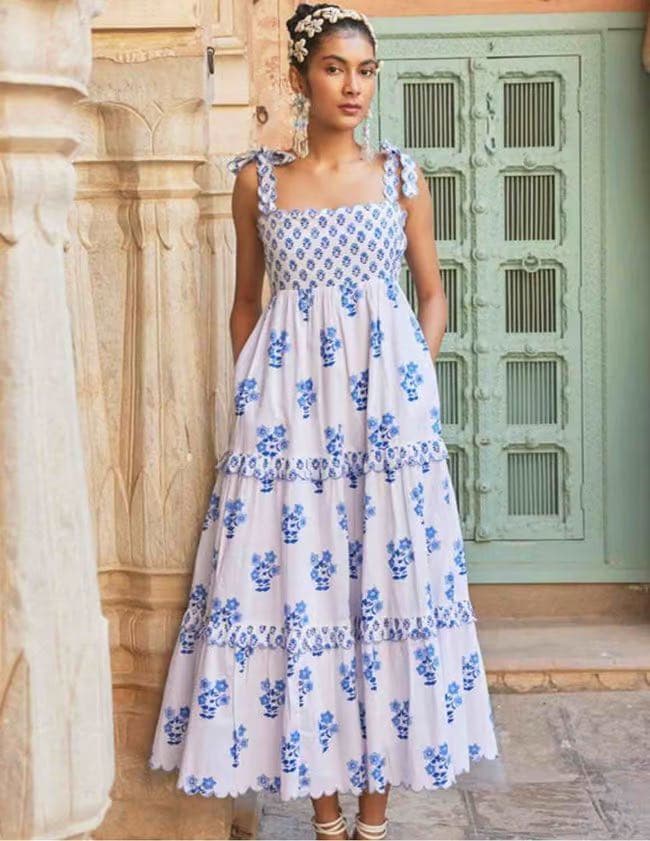 pink city prints athens dress Alicia Dress | White, Blue, Pink & Green Floral Maxi