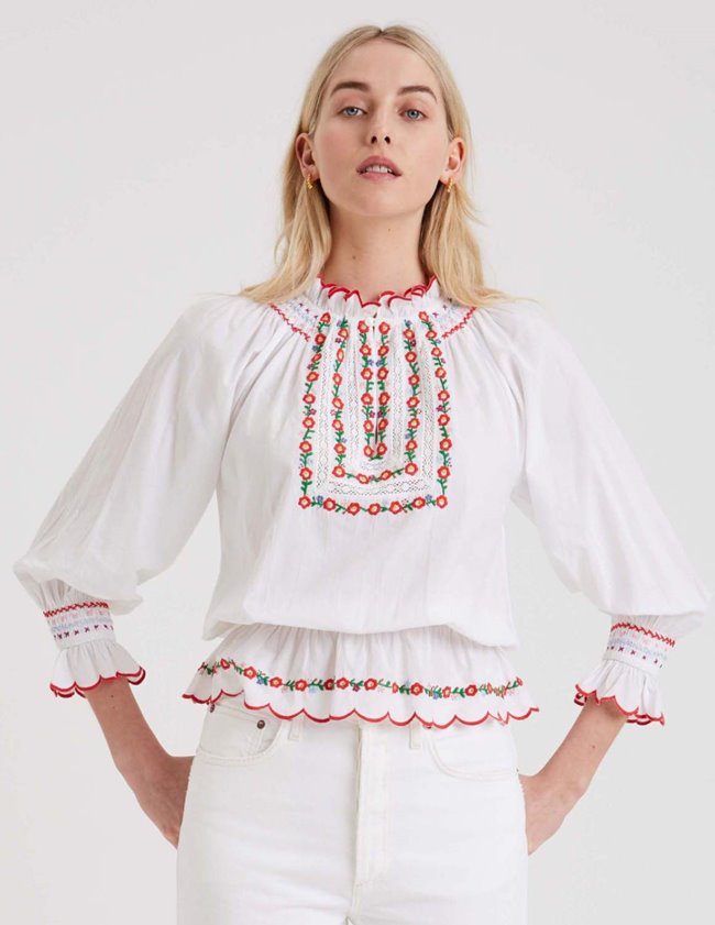Pink City Prints beatrice blouse - white embroider multi