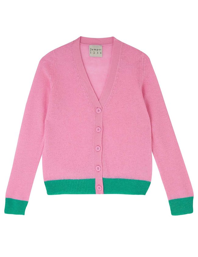 Jumper 1234 contrast cardigan - pink/green