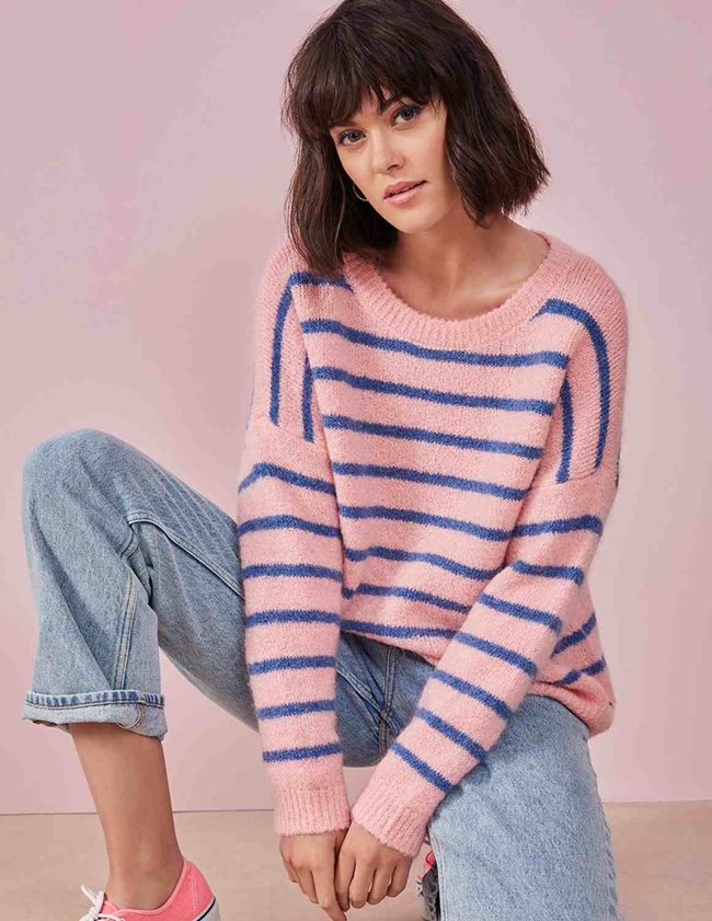 Des Petits Hauts archimede jumper - pink & blue stripe