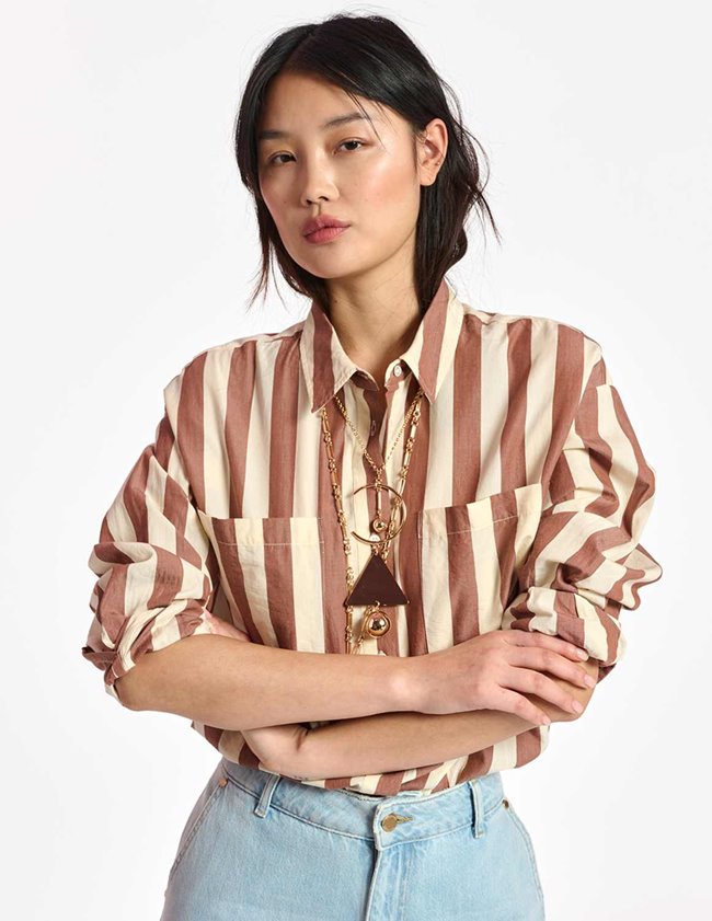 Essentiel Antwerp binki oversized shirt - cinnamon stripe