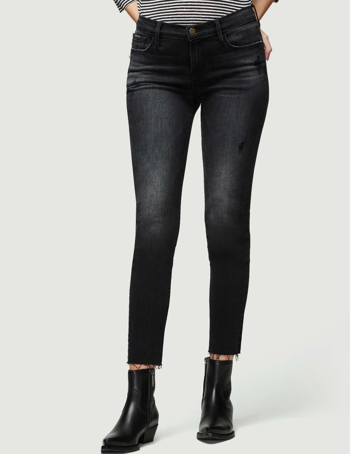 Frame le garcon crop raw edge jeans - jacqueline grey