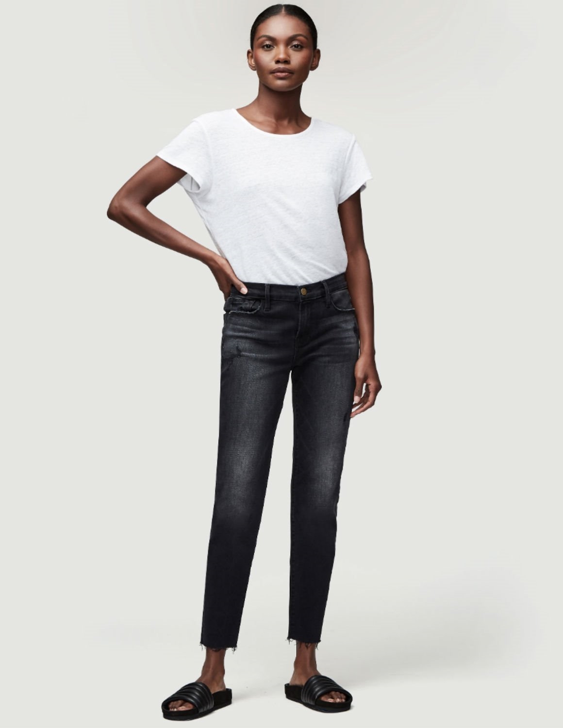 Frame le garcon crop raw edge jeans - jacqueline grey