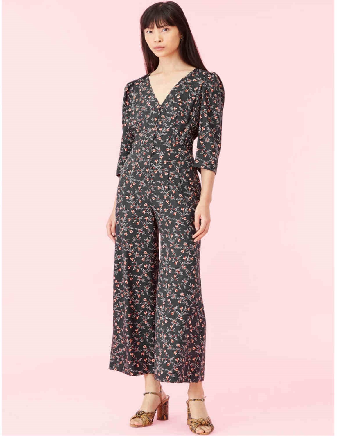 Rebecca Taylor Lia Floral Silk Jumpsuit Black Feather And Stitch 