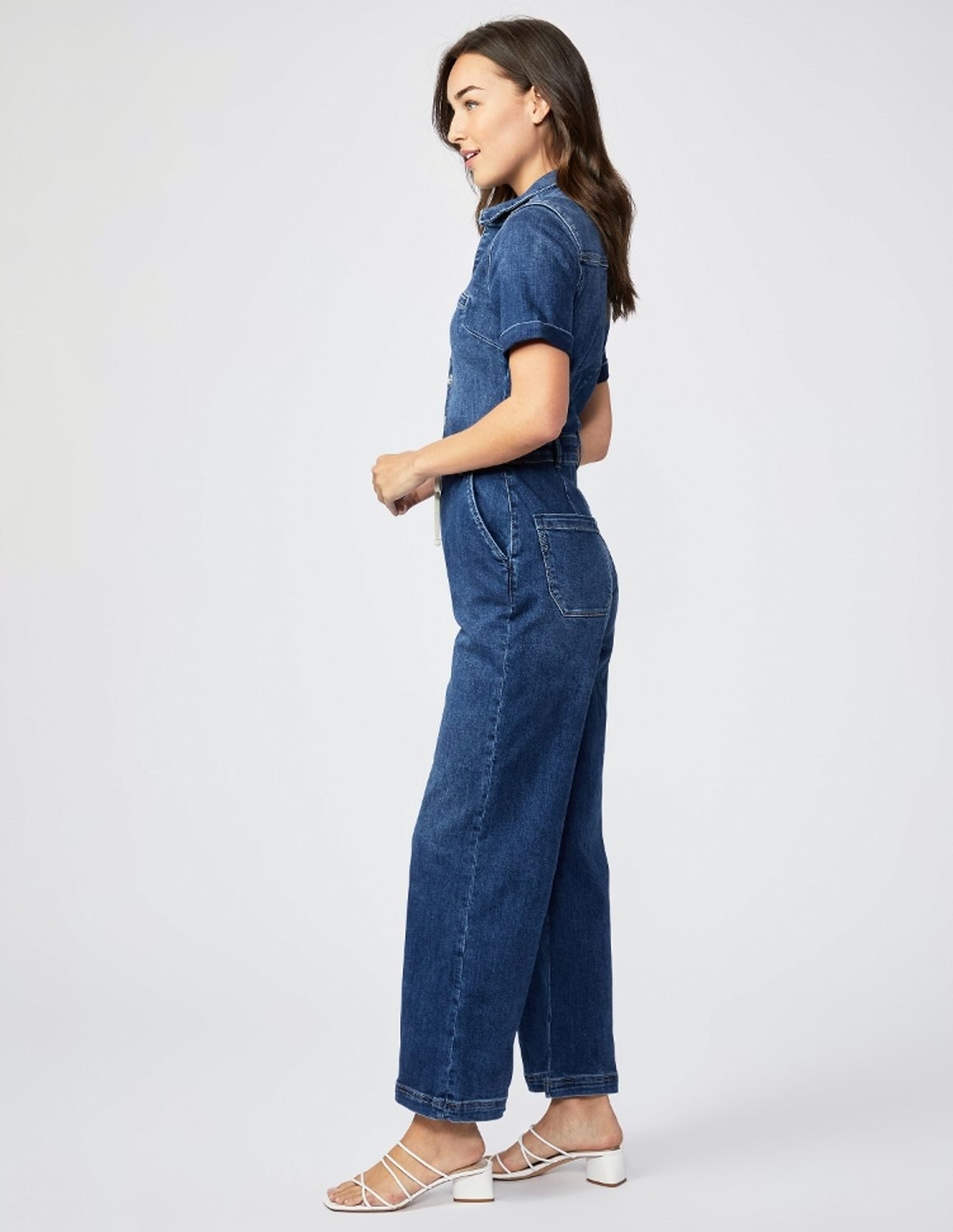 Paige Carly Denim Jumpsuit - Feather 