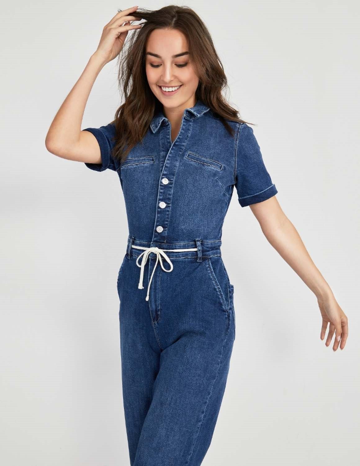 Paige Carly Denim Jumpsuit - Feather 