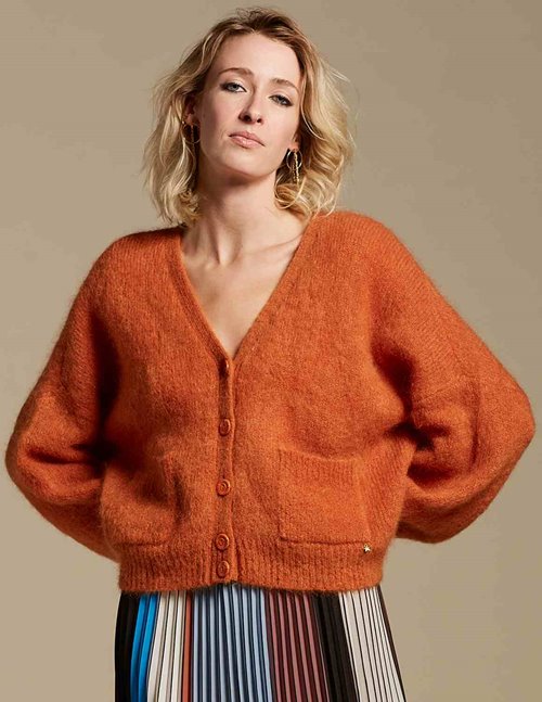 DES PETITS HAUTS BIJOU NAVY PUFF SLEEVE CARDIGAN