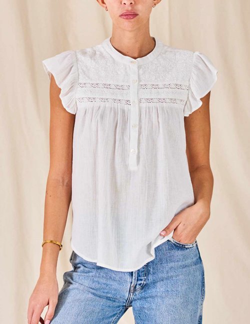 M.A.B.E - Lilia Emb Short Sleeve Top - Ecru main image 1