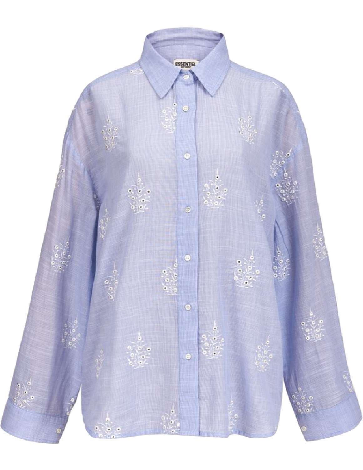 Essentiel Antwerp vuntuck embroidered cotton shirt - light blue