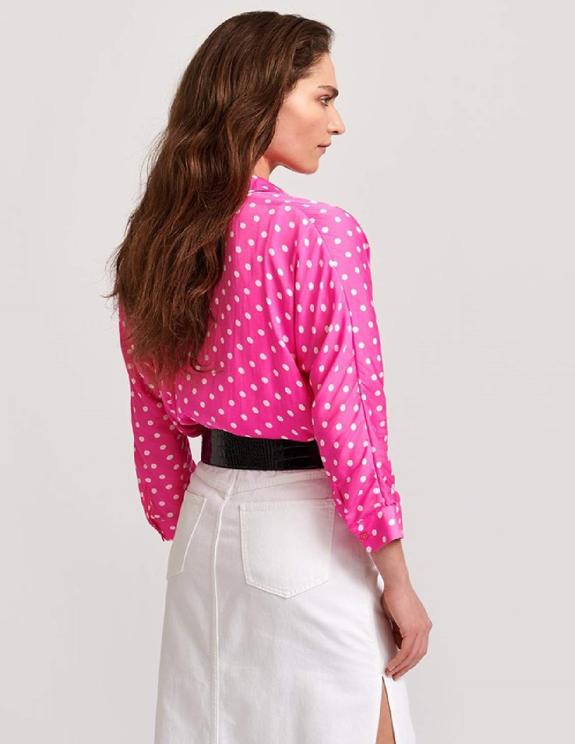 Essentiel Antwerp Viral shirt - neon pink / off-white polka dot ...