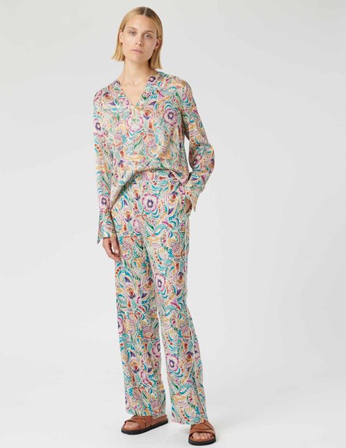 Dea Kudibal 1760725 MargoDEA Brown Animal Print Stretch Silk Trousers