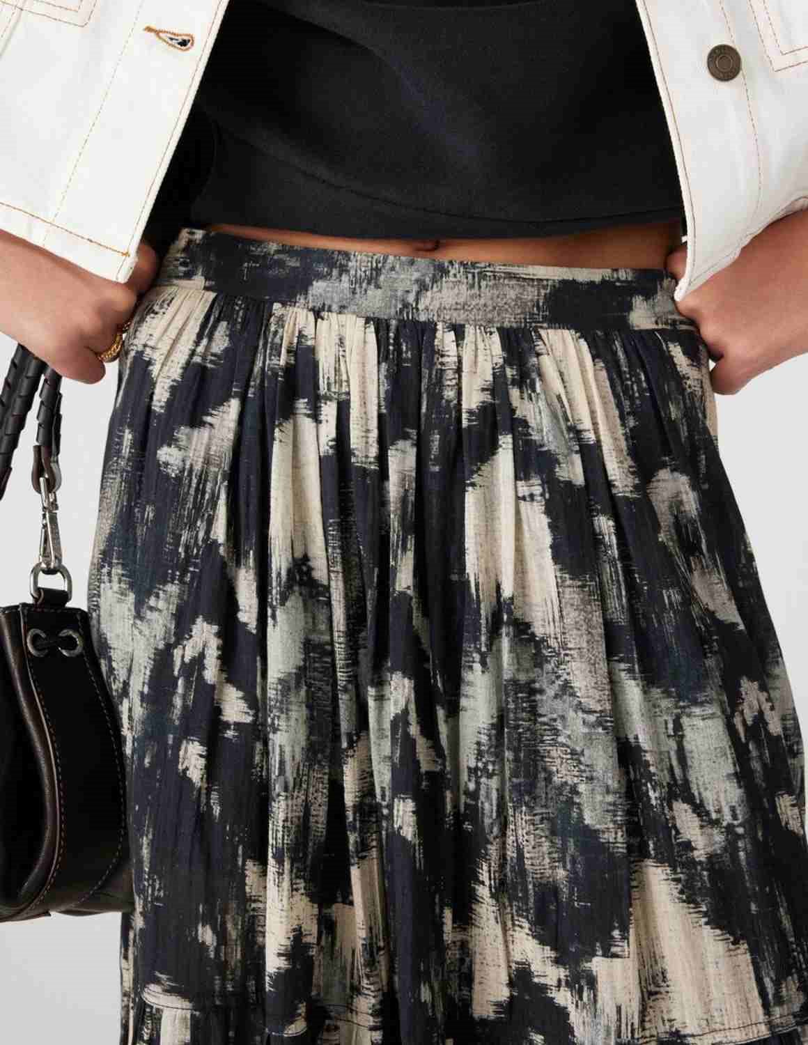 Black Amalia pleated printed-cotton skirt, ba&sh