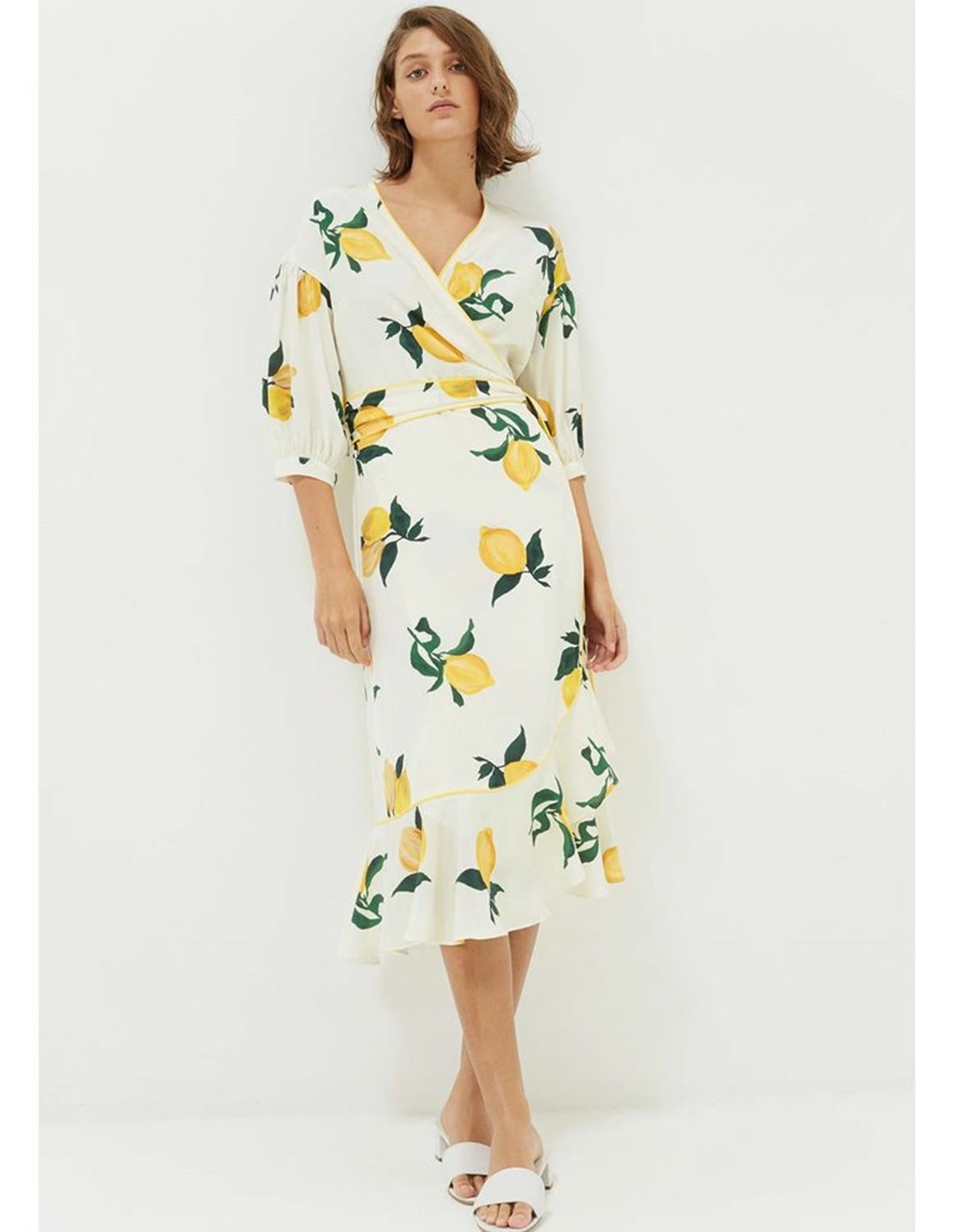 Chinti and Parker lemon silk wrap dress ...