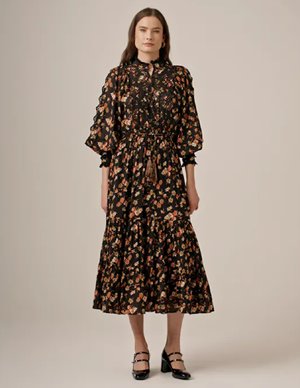 byTiMo cotton slub dress - midnight daisy detail