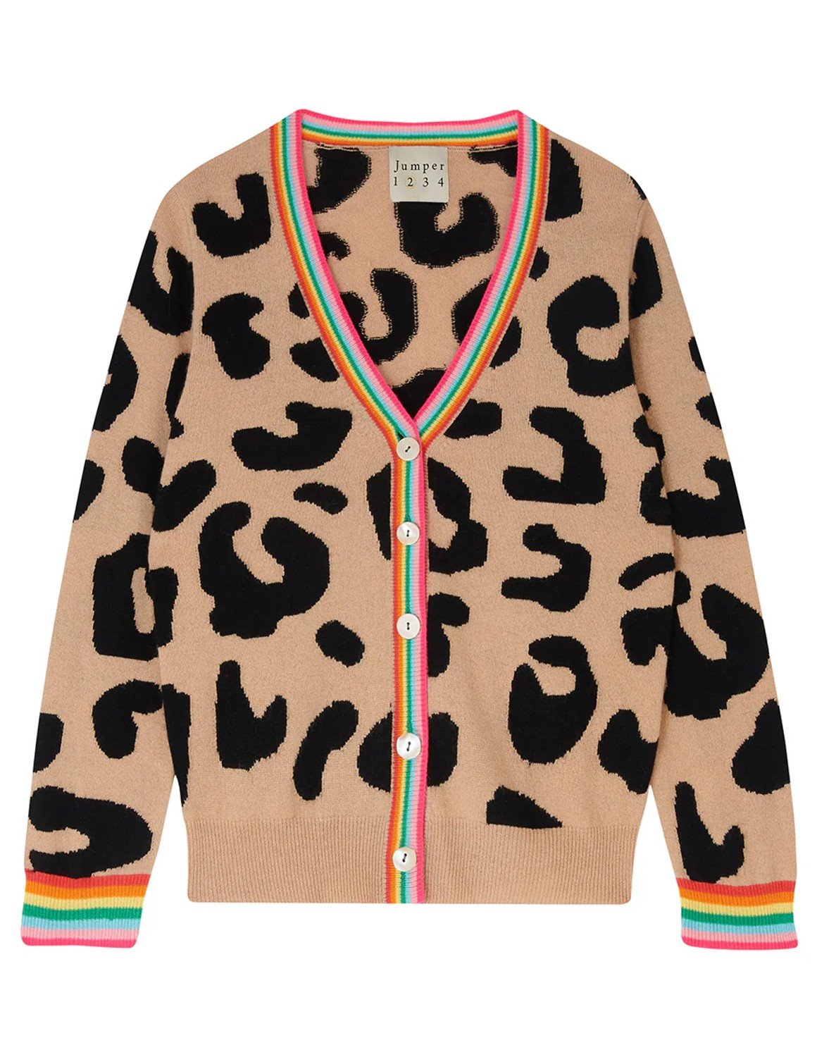 Jumper 1234 Rainbow leopard cardigan camel