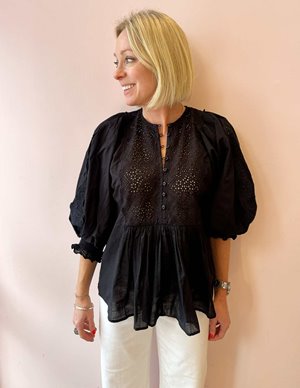 byTiMo cotton slub blouse - black