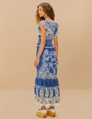 Farm Rio romantic richelieu maxi dress - blue back